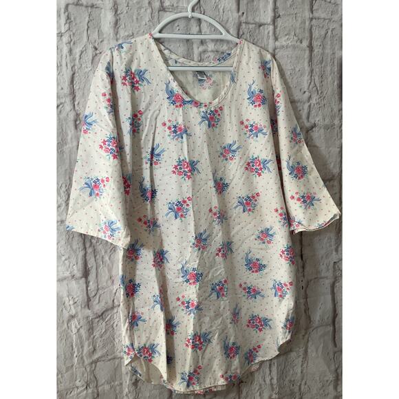 Vintage Anne Stuart Flannel Night Shirt Large White Multi Granny Core - Picture 6 of 6